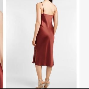 Express Satin Slip Midi Dress in Rust/Burgundy